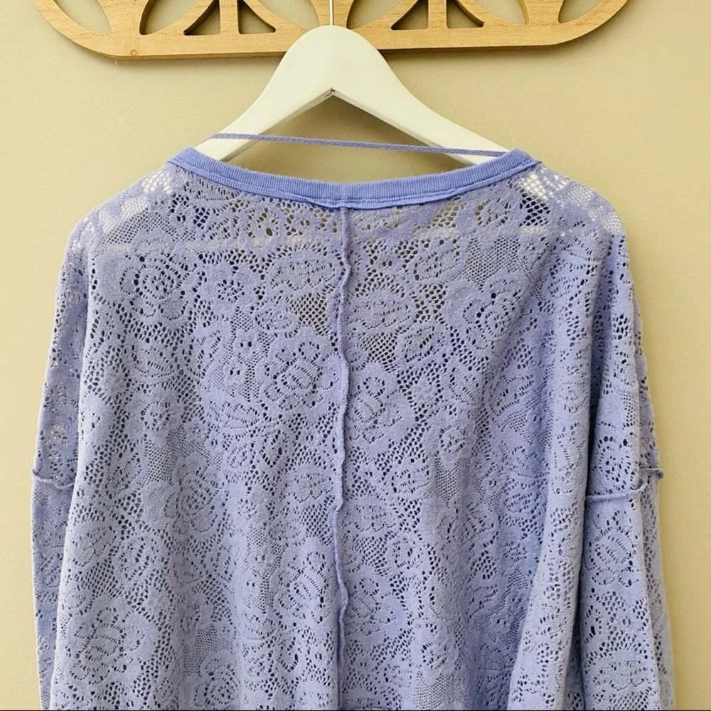 Free People Not Cold in This Lace Long Sleeve Top Purple Sz Large - Picture 6 of 10